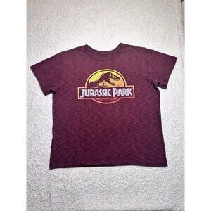 Jurassic Park Men's Classic Logo Graphic T-Shirt Heather Maroon Size XL Used